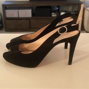 Barneys New York black suede heeled pump/sandal